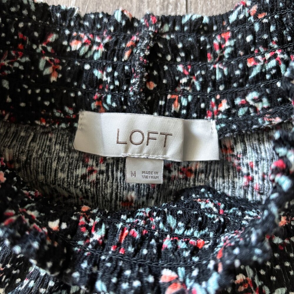 LOFT Vine Smocked Mock Neck Top Womens Medium Twee Dark Floral Cottagecore - Picture 7 of 15